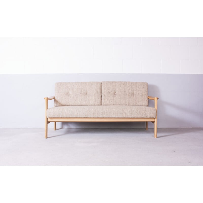 Mid-century daybed in beige wool and birch, Walter KNOLL - 1970s