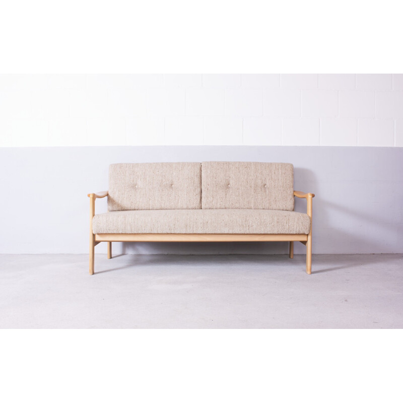 Mid-century daybed in beige wool and birch, Walter KNOLL - 1970s