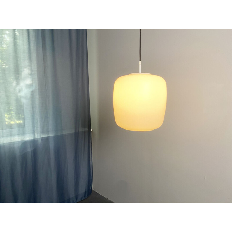 Scandinavian vintage suspension lamp with opal glass shade, 1970