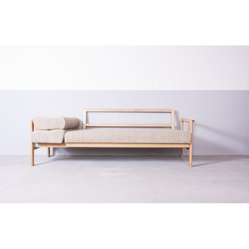 Mid-century daybed in beige wool and birch, Walter KNOLL - 1970s