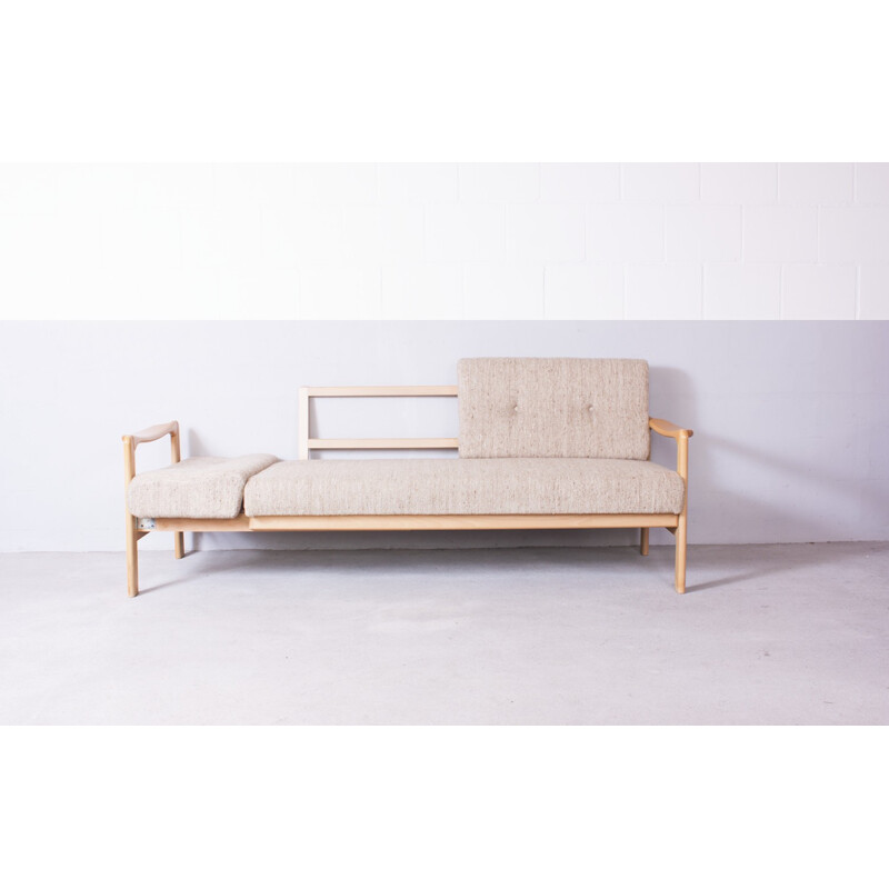 Mid-century daybed in beige wool and birch, Walter KNOLL - 1970s