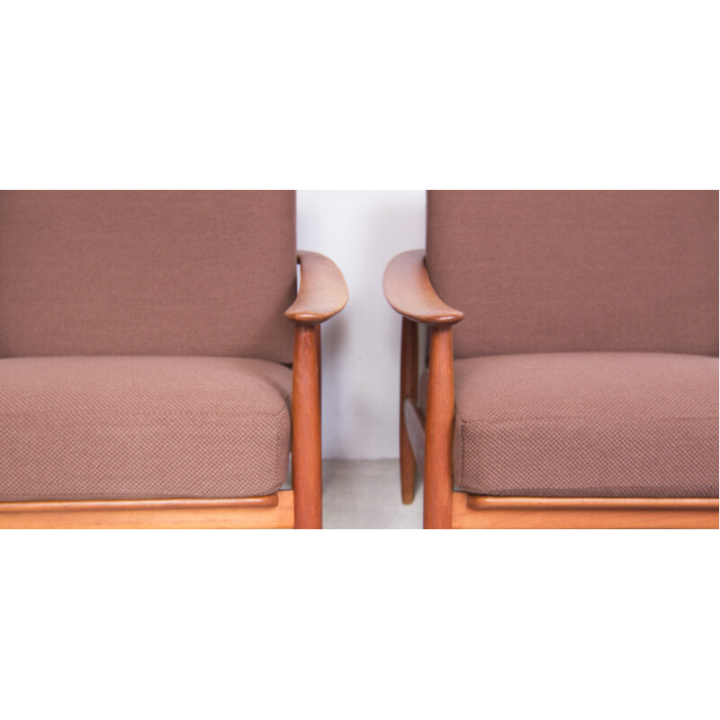 Pair of lounge chairs in teak and fabric, Walter KNOLL - 1950s