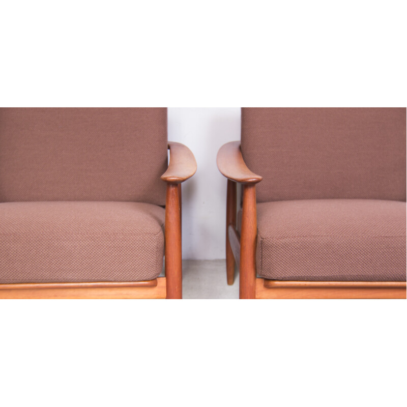 Paire de fauteuils en tissu et teck, Walter KNOLL - 1950