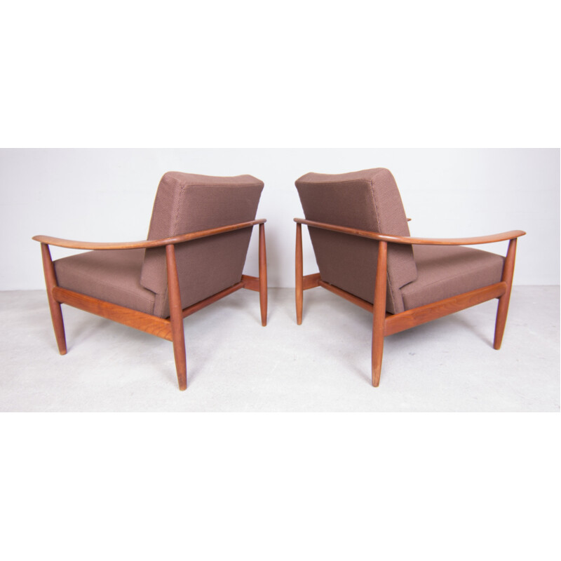 Pair of lounge chairs in teak and fabric, Walter KNOLL - 1950s
