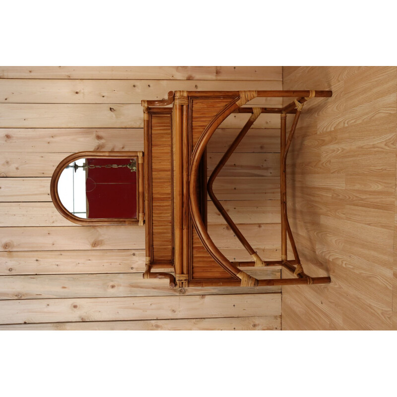 Vintage rattan and bamboo dressing table, 1970