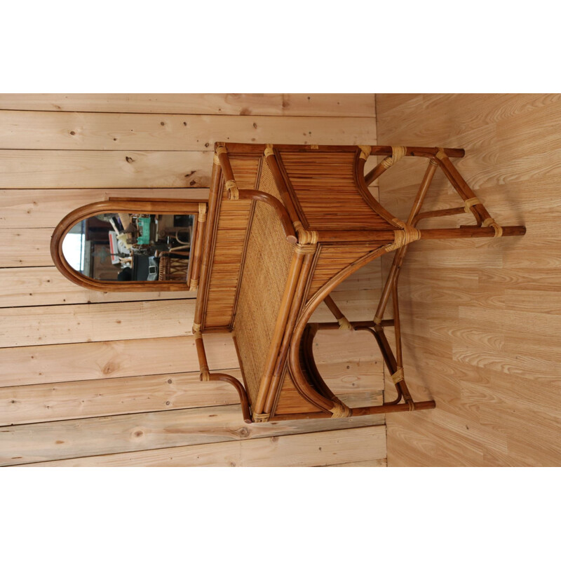 Vintage rattan and bamboo dressing table, 1970