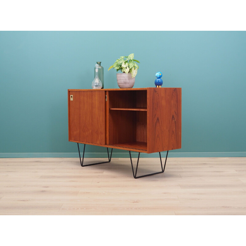 Teak vintage highboard with sliding doors, Denmark 1970s