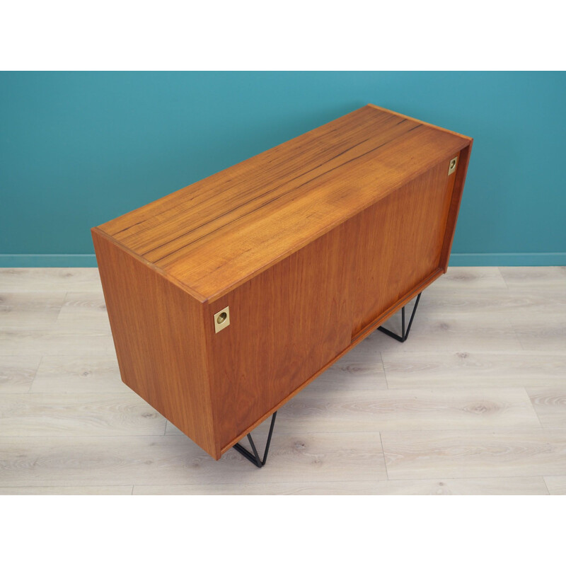 Teak vintage highboard with sliding doors, Denmark 1970s