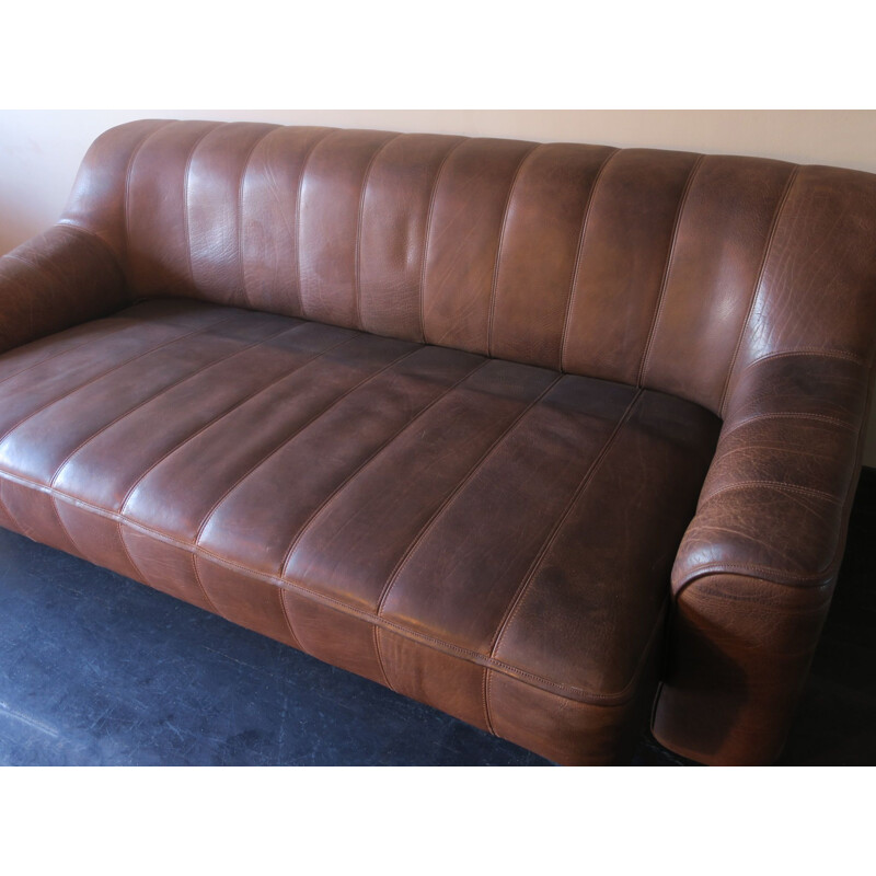 Vintage De Sede Ds44 buffalo leather 3 seater sofa, 1970s