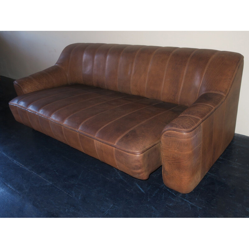 Vintage De Sede Ds44 buffalo leather 3 seater sofa, 1970s