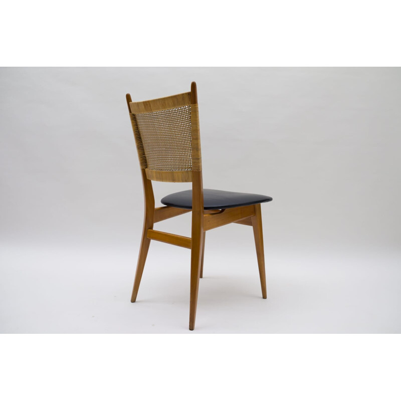 Cadeira em madeira e couro Vintage, Alemanha 1950