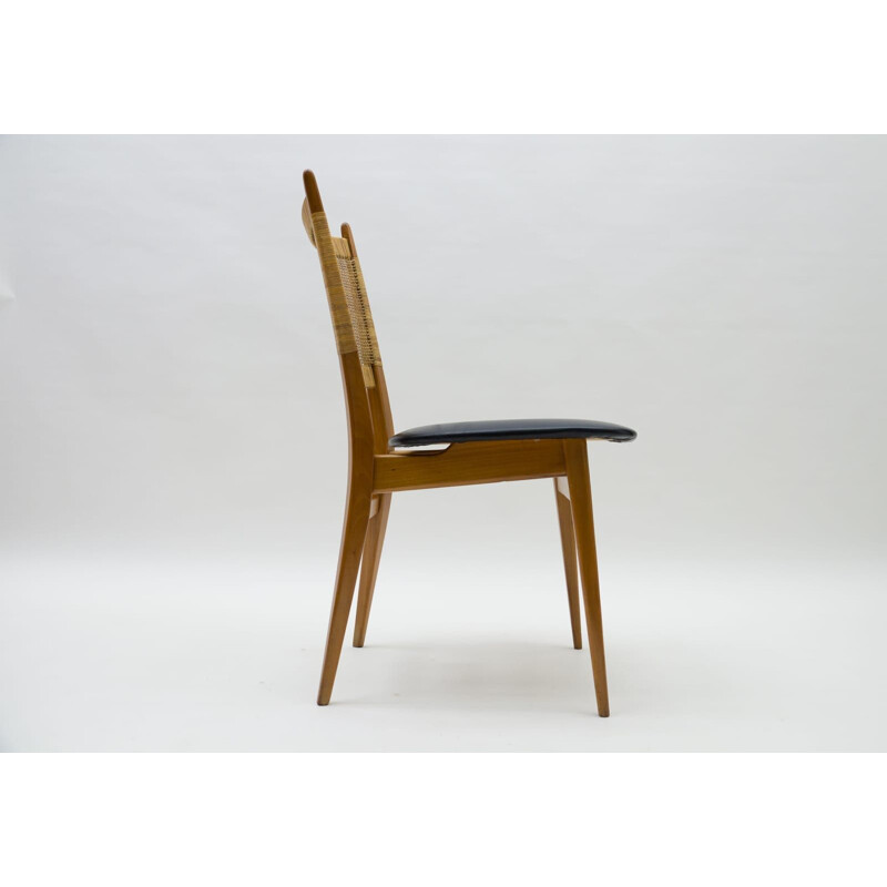 Cadeira em madeira e couro Vintage, Alemanha 1950