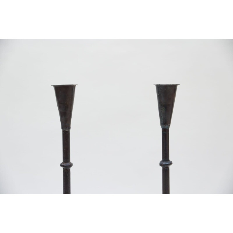 Pair of vintage French wrought metal candlesticks, 1960s