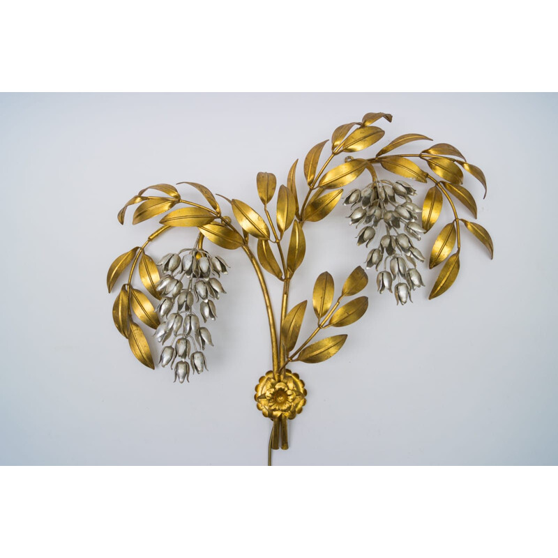 Vintage gilded metal wall lamp in the shape of a palm tree by Hans Kögl, 1970