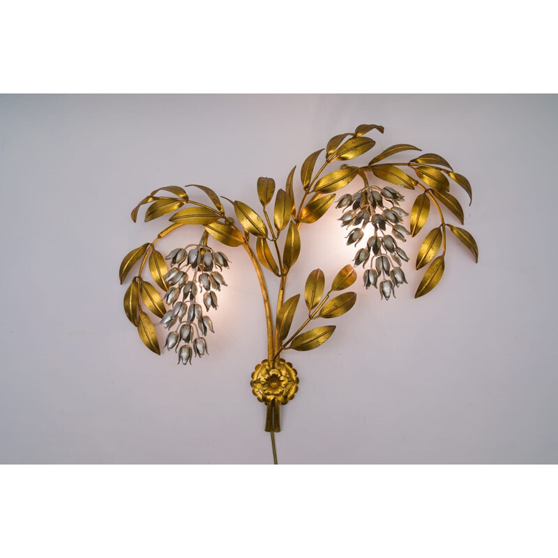 Vintage gilded metal wall lamp in the shape of a palm tree by Hans Kögl, 1970