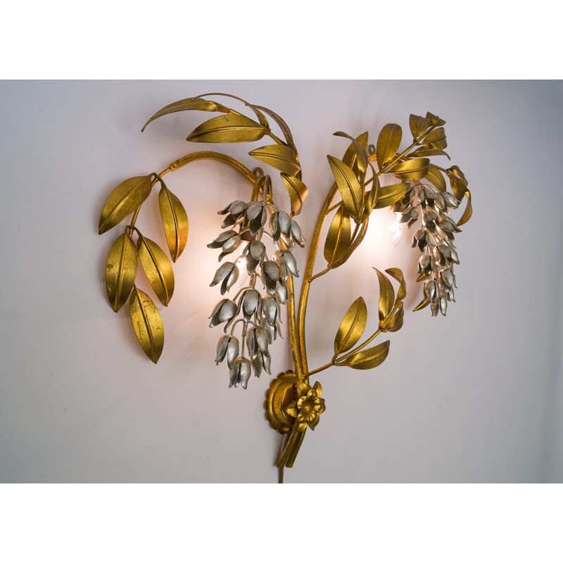Lampada da parete vintage a forma di palma placcata in oro di Hans Kögl, 1970
