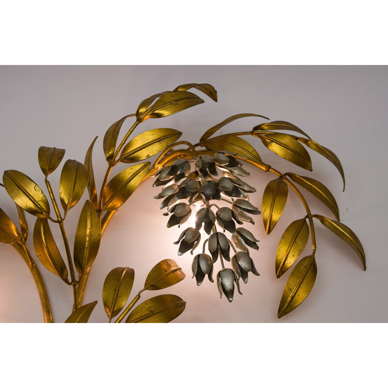 Vintage gilded metal wall lamp in the shape of a palm tree by Hans Kögl, 1970