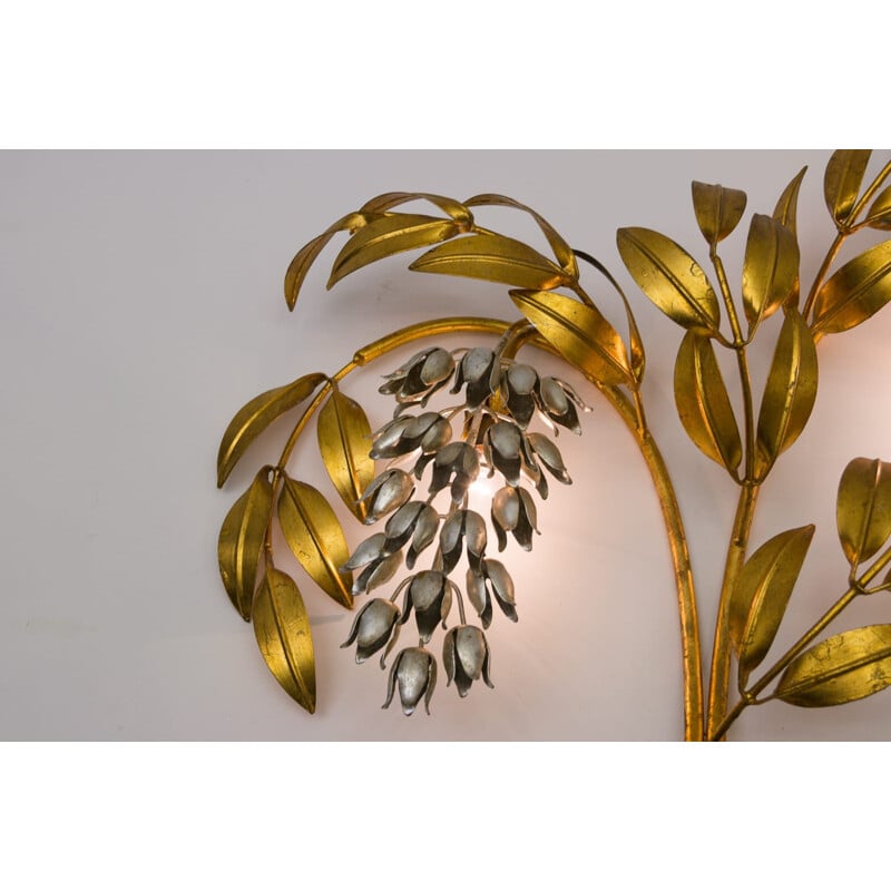 Vintage gilded metal wall lamp in the shape of a palm tree by Hans Kögl, 1970