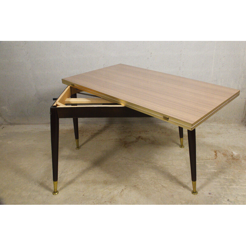 Vintage table with brass legs and hinged top, 1950s