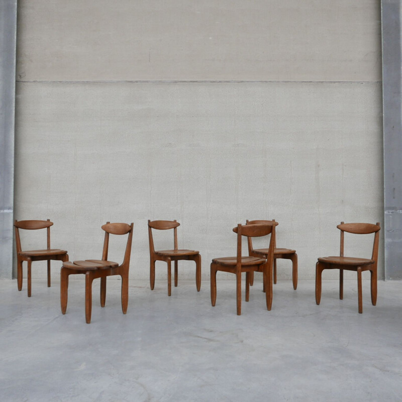 Ensemble de 6 chaises vintage "Thierry" en chêne par Guillerme et Chambron, France 1960