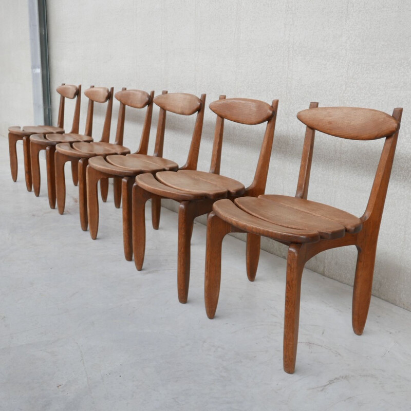 Set of 6 vintage "Thierry" oak chairs by Guillerme and Chambron, France 1960