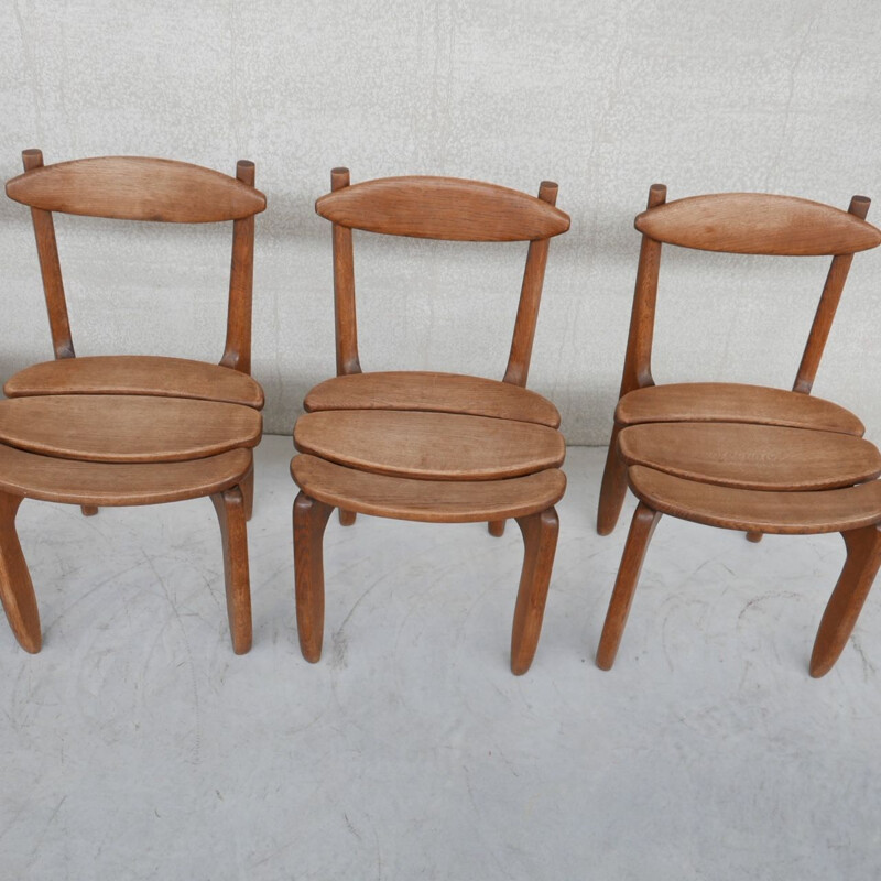 Set of 6 vintage "Thierry" oak chairs by Guillerme and Chambron, France 1960