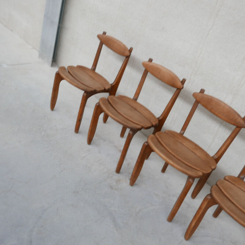 Set of 6 vintage "Thierry" oak chairs by Guillerme and Chambron, France 1960