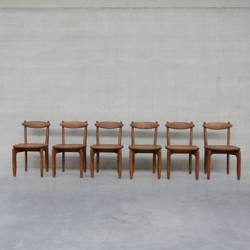 Set of 6 vintage "Thierry" oak chairs by Guillerme and Chambron, France 1960