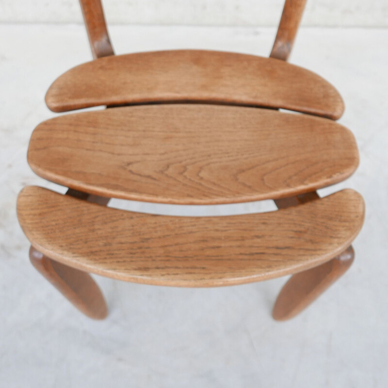 Set of 6 vintage "Thierry" oak chairs by Guillerme and Chambron, France 1960