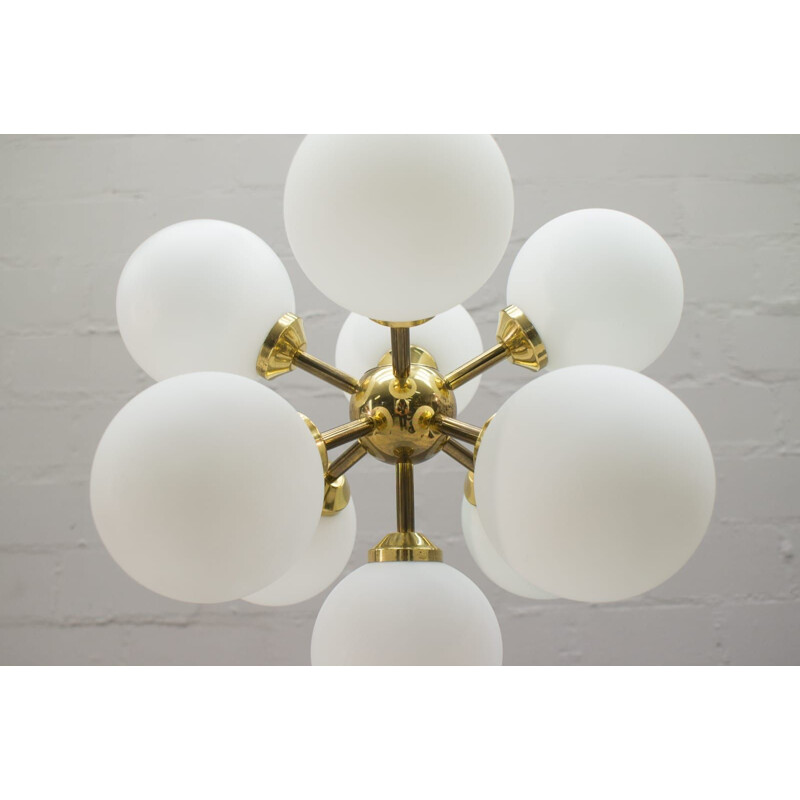 Vintage Orbit pendant lamp with 9 opaline glasses, Germany 1970s