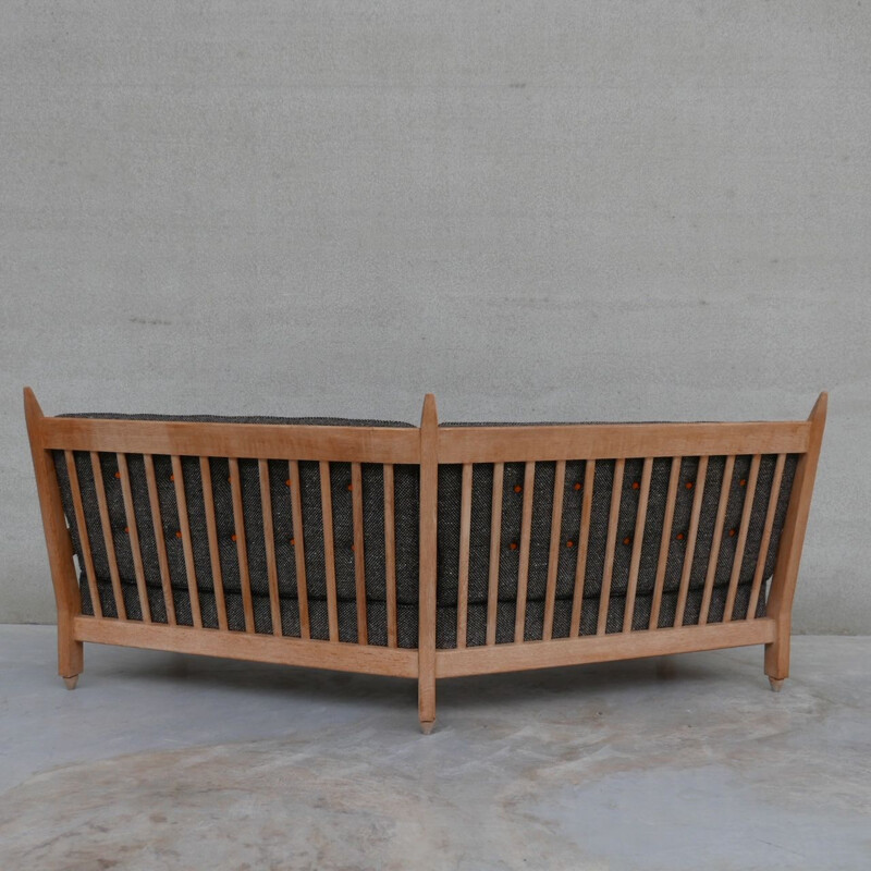 Oak mid-century French angular sofa by Guillerme et Chambron, France 1960s