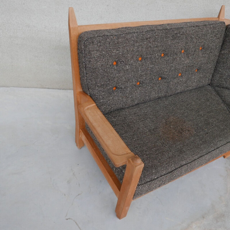 Oak mid-century French angular sofa by Guillerme et Chambron, France 1960s