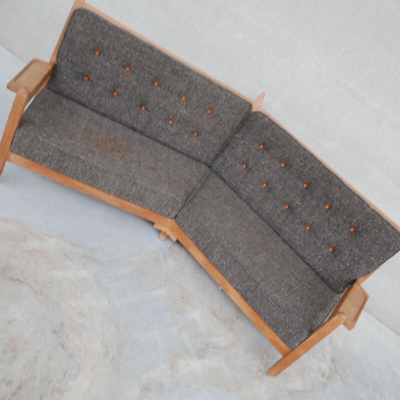 Oak mid-century French angular sofa by Guillerme et Chambron, France 1960s