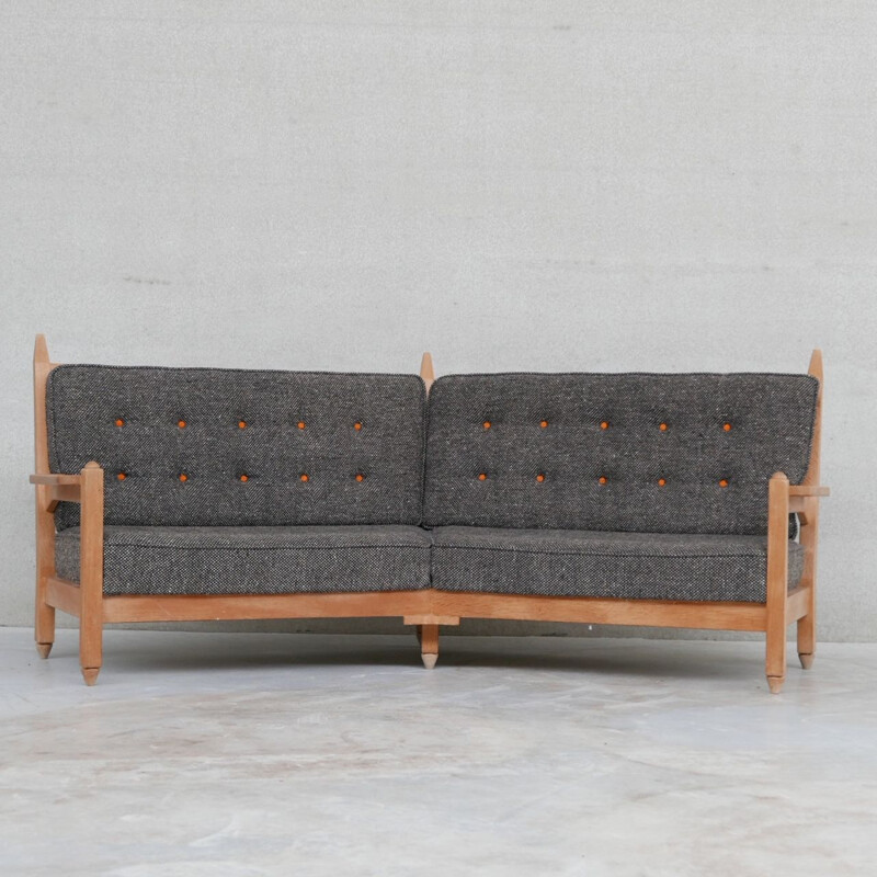 Oak mid-century French angular sofa by Guillerme et Chambron, France 1960s