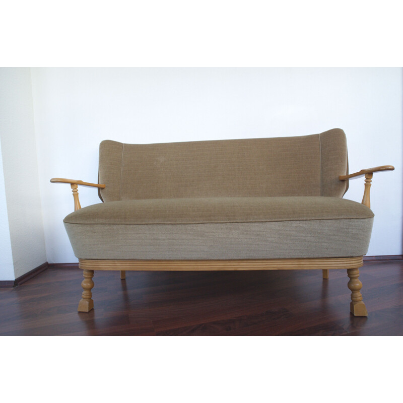 Ttwo seater vintage sofa with new upholstery in beige, 1950s