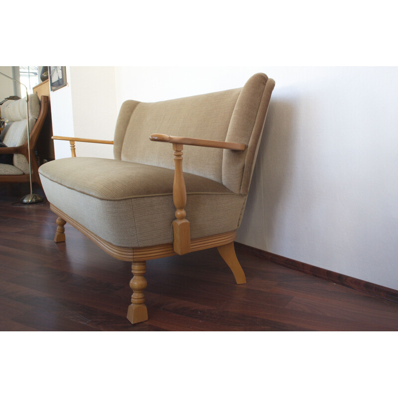 Ttwo seater vintage sofa with new upholstery in beige, 1950s