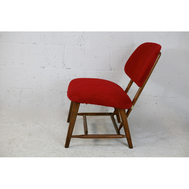 Vintage TeVe red velvet armchair by Alf Svensson for Ljungs Industrier, Sweden 1953