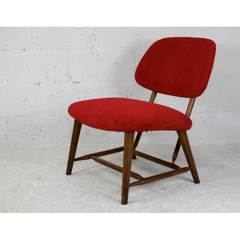 Vintage TeVe red velvet armchair by Alf Svensson for Ljungs Industrier, Sweden 1953