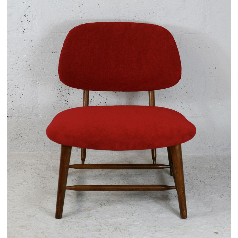 Poltrona vintage TeVe in velluto rosso di Alf Svensson per Ljungs Industrier, Svezia 1953