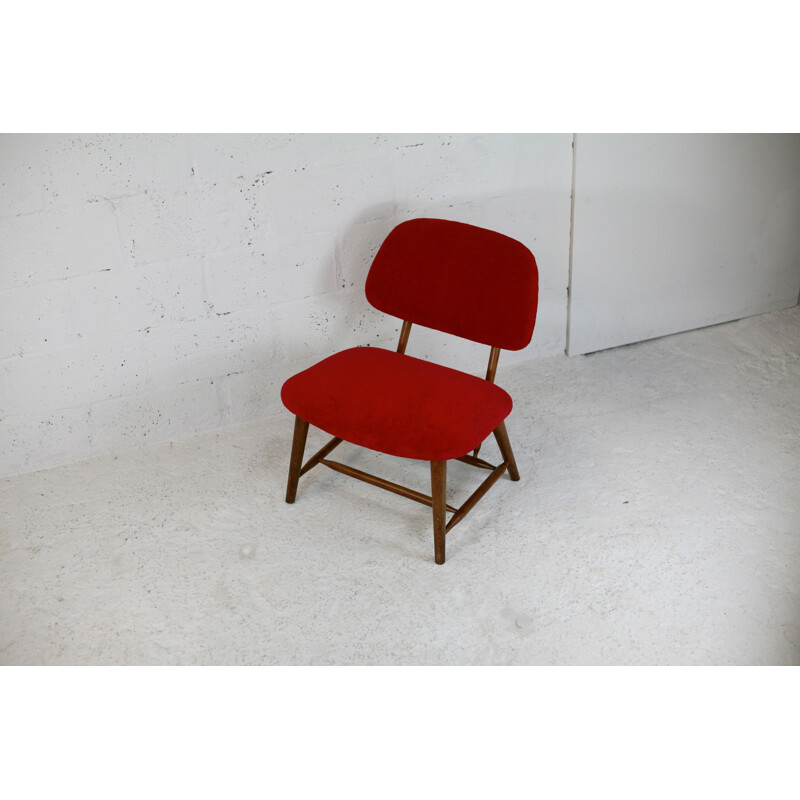 Vintage TeVe red velvet armchair by Alf Svensson for Ljungs Industrier, Sweden 1953