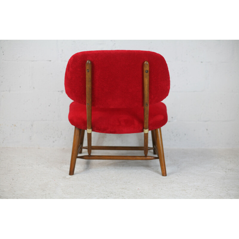 Vintage TeVe red velvet armchair by Alf Svensson for Ljungs Industrier, Sweden 1953