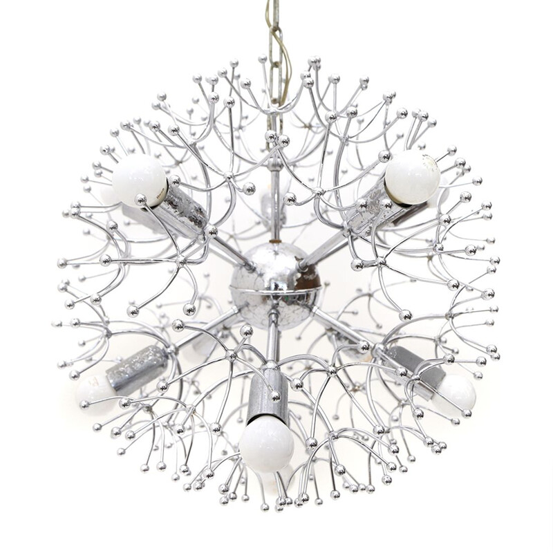 Vintage pistilli chandelier in chromed metal, Italy 1970