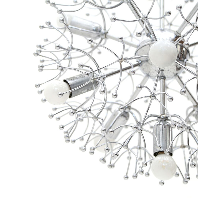 Vintage pistilli chandelier in chromed metal, Italy 1970