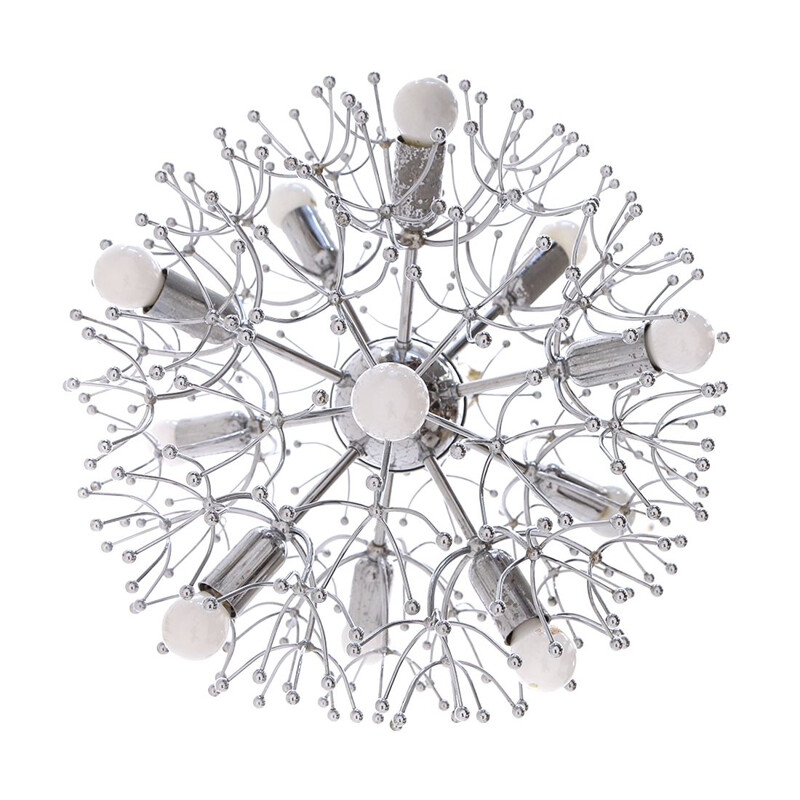 Vintage pistilli chandelier in chromed metal, Italy 1970