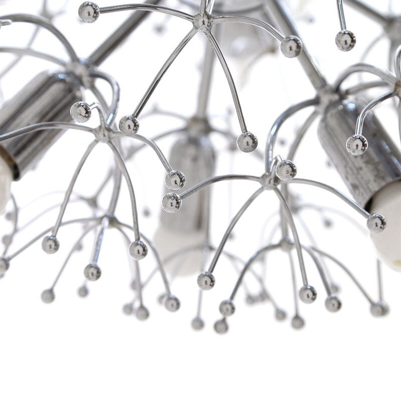 Vintage pistilli chandelier in chromed metal, Italy 1970