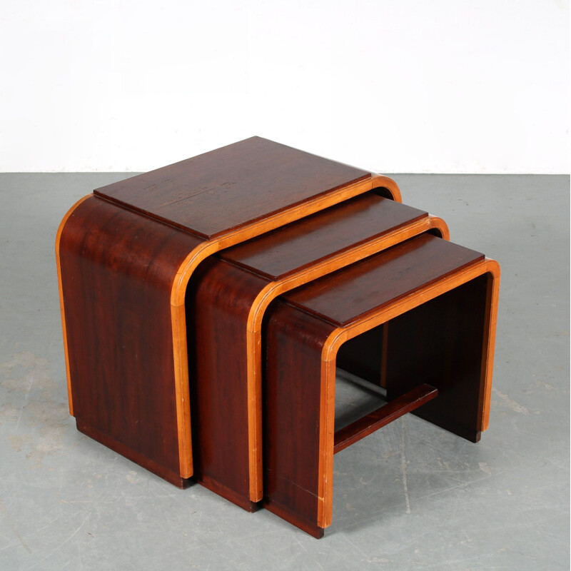 Vintage two-toned nesting tables, Netherlands 1930s