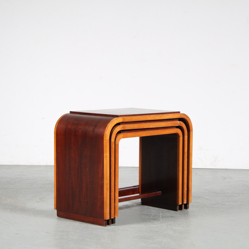 Vintage two-toned nesting tables, Netherlands 1930s