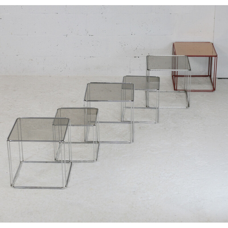 Vintage steel and glass nesting tables by Max Sauze, France 1970
