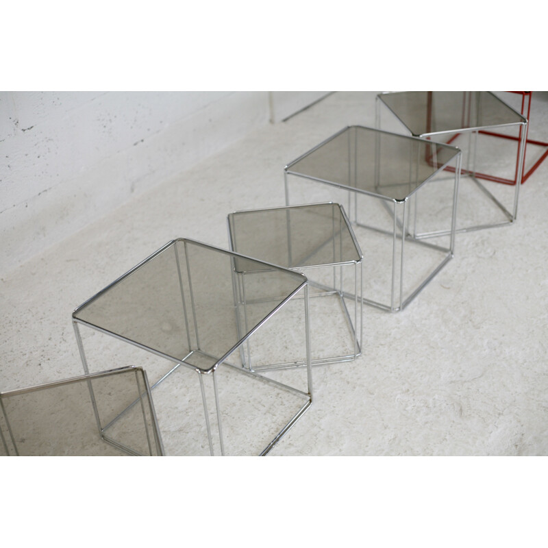 Vintage steel and glass nesting tables by Max Sauze, France 1970
