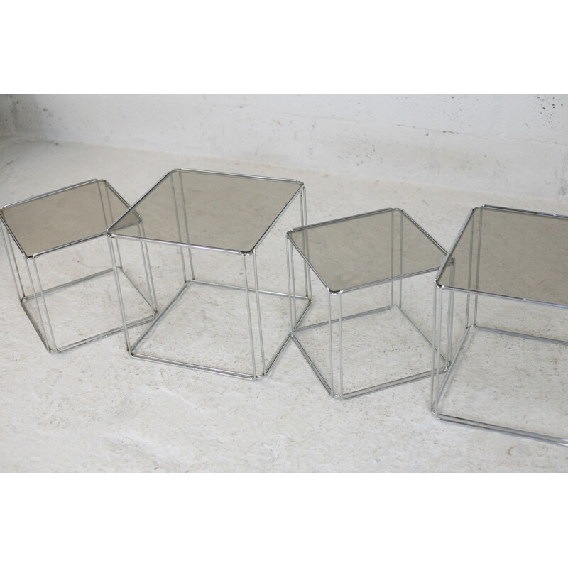 Vintage steel and glass nesting tables by Max Sauze, France 1970